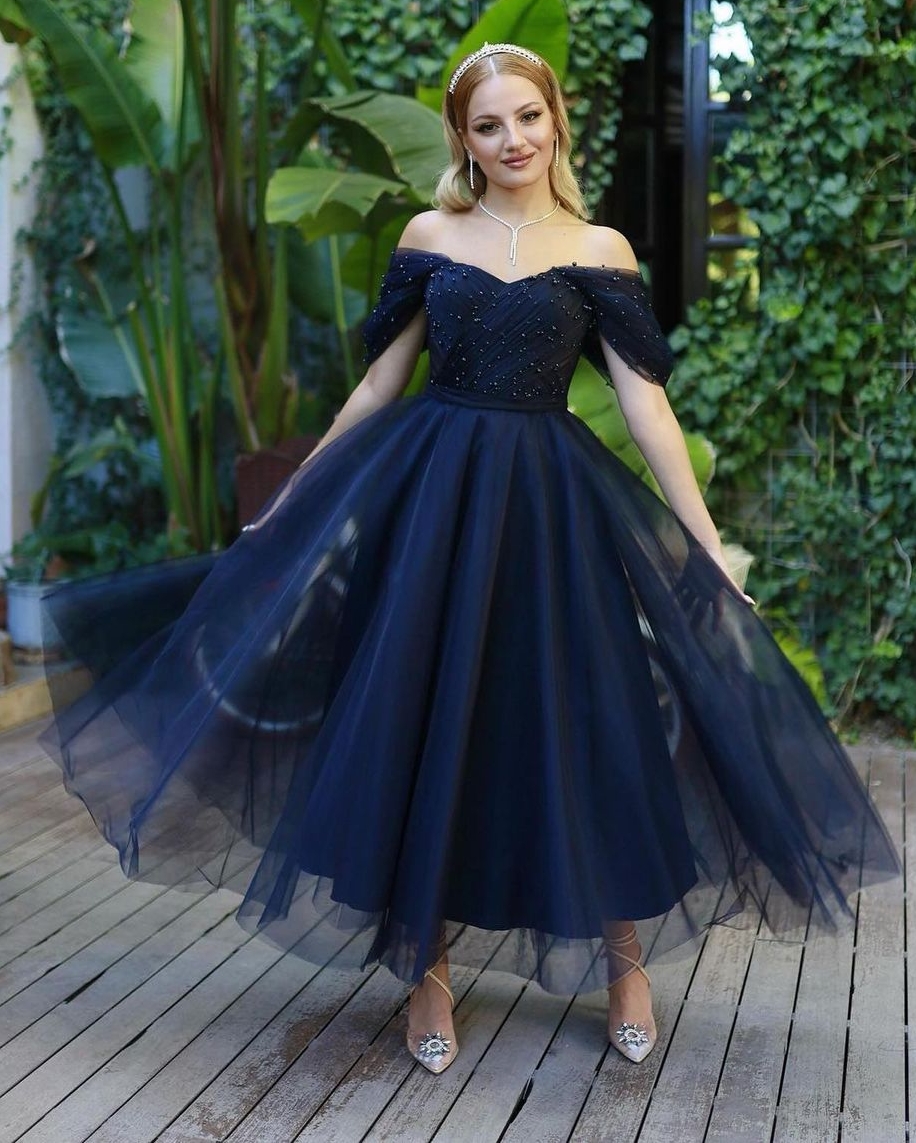  Dark Blue Maxi Corset Tulle Dress