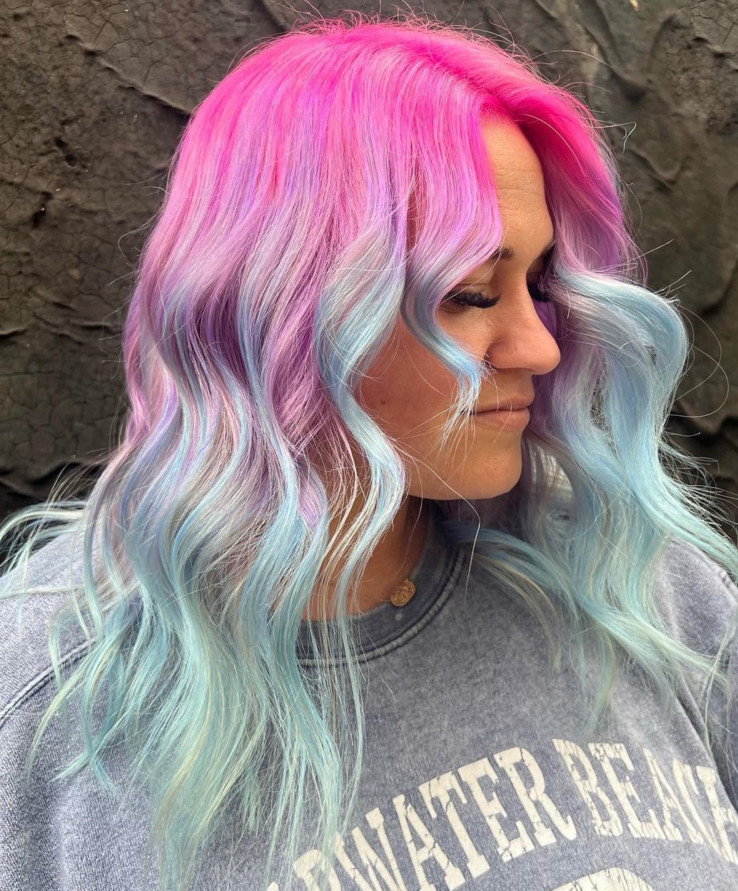 Pink to Icy Blue Ombre Hair Color