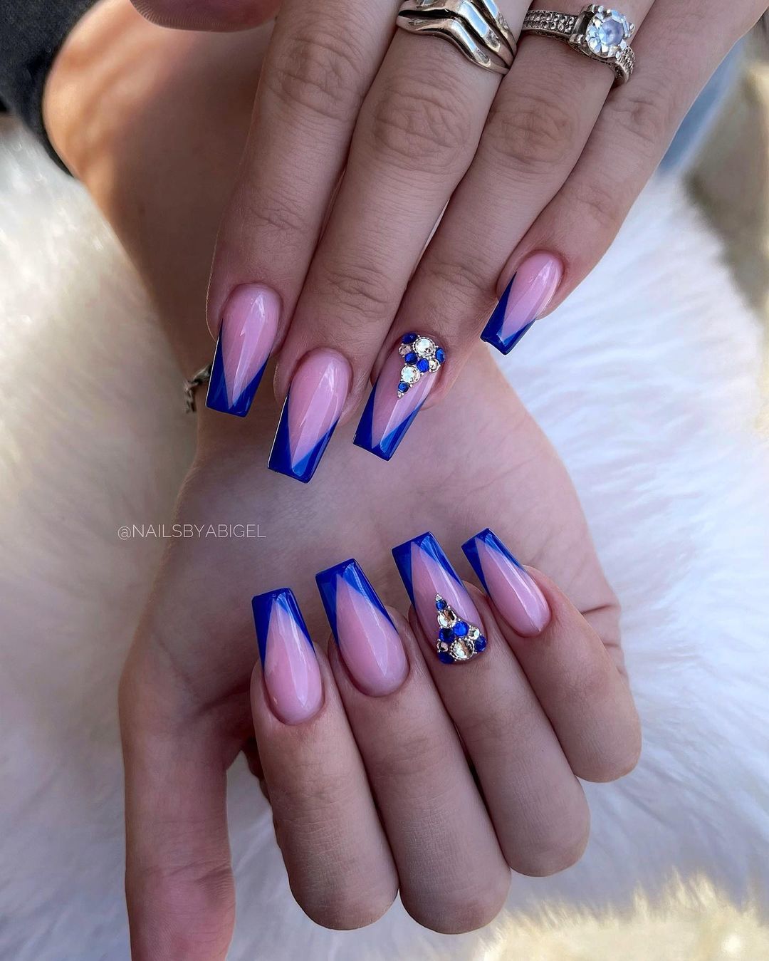 Blue French Tips on Coffin Nails