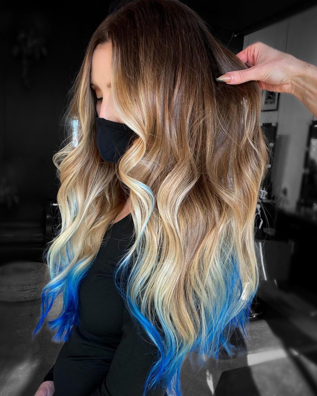 Light Brown Hair with Blue Tips