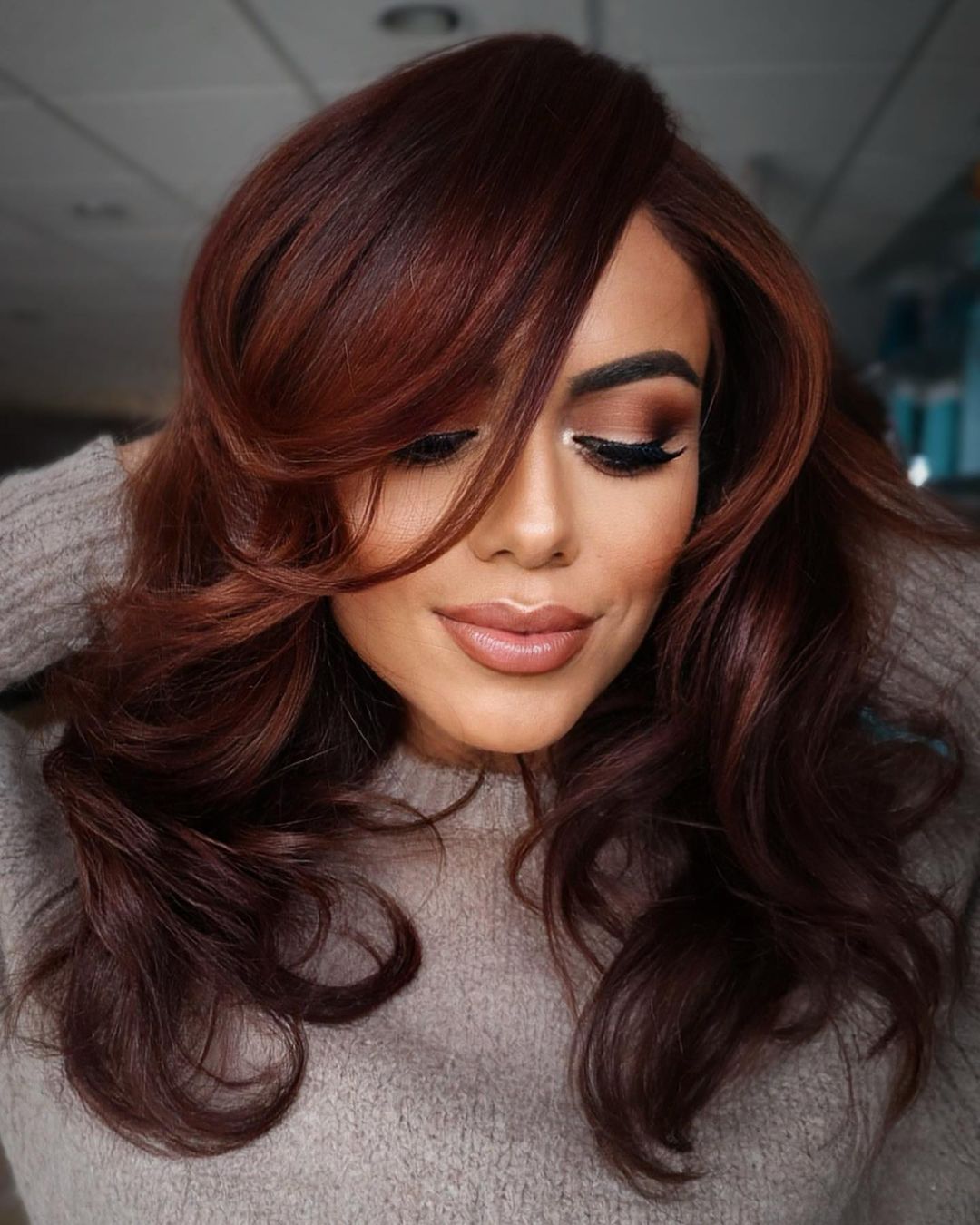 Thick Brown Red Hair with Bangs