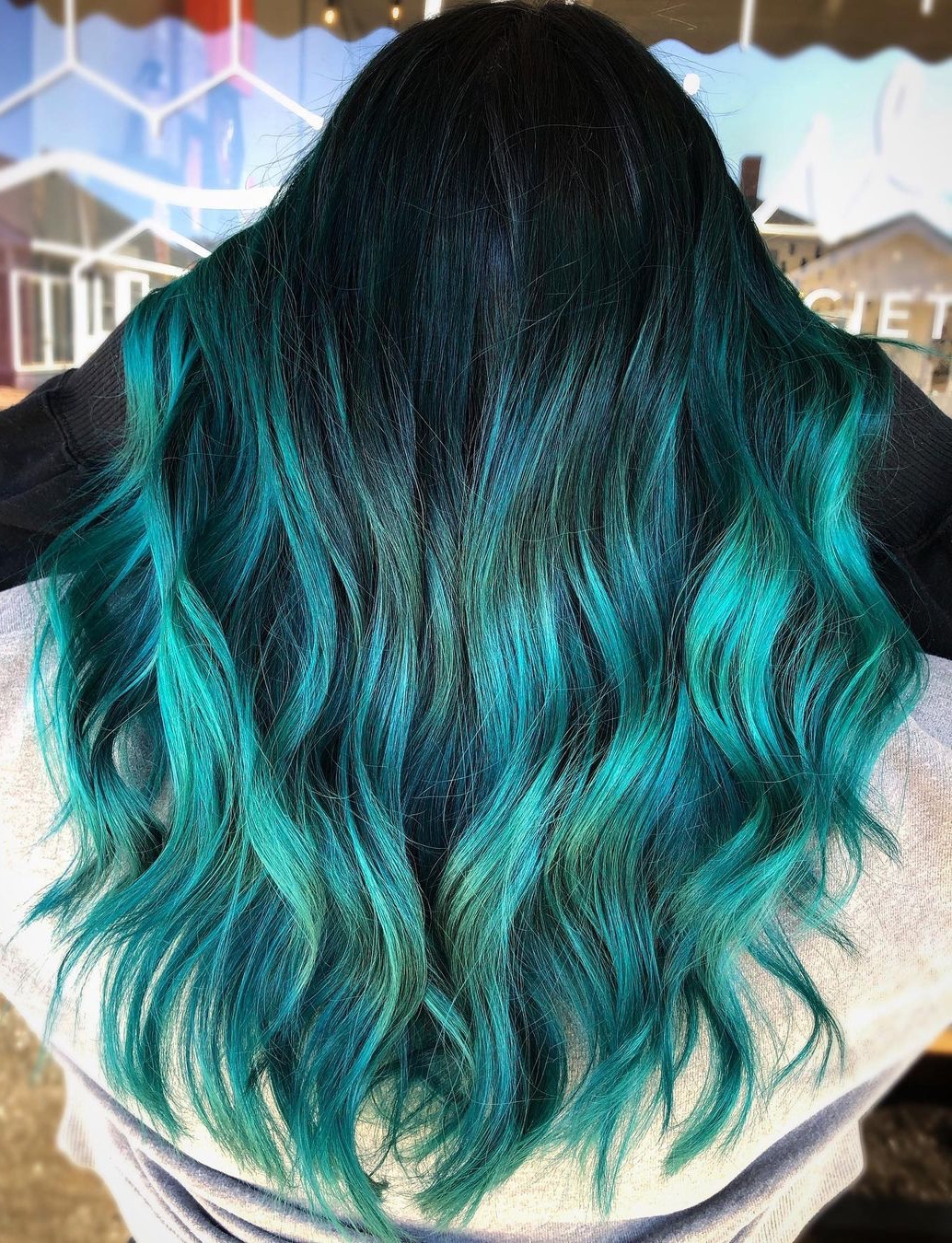 Turquoise Blue Ombre Hair with Dark Roots