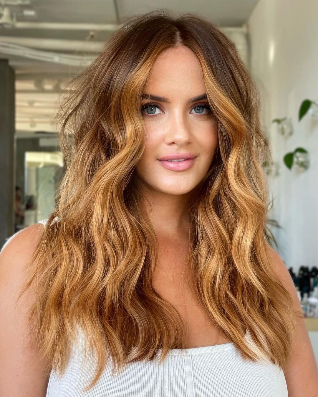 Brown to Gold Blonde Ombre on Long Wavy Hair