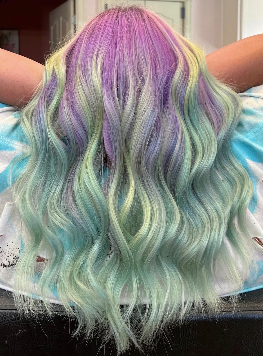 Pastel Blue Tips on Lavender Hair Color
