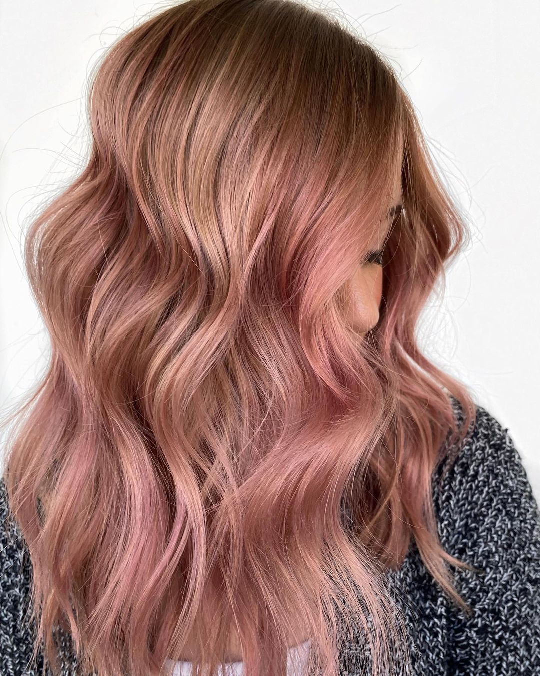 Rose Gold Hair with Red Highlights