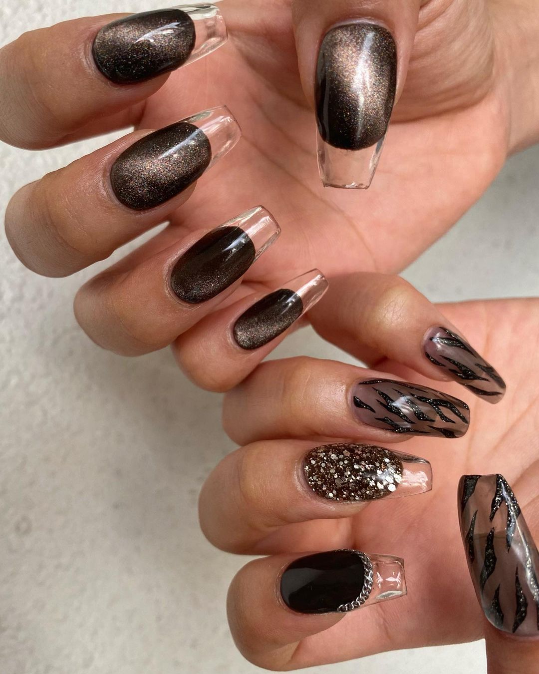 Black Coffin Nails with Clear Tips