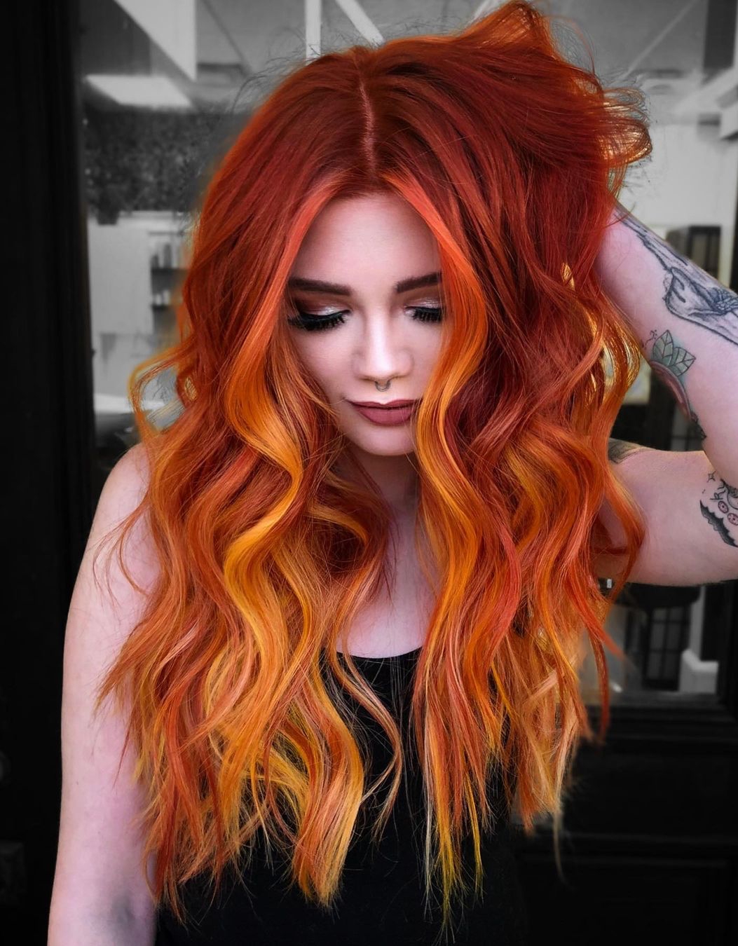 Long Orange Hair with Red Highlights