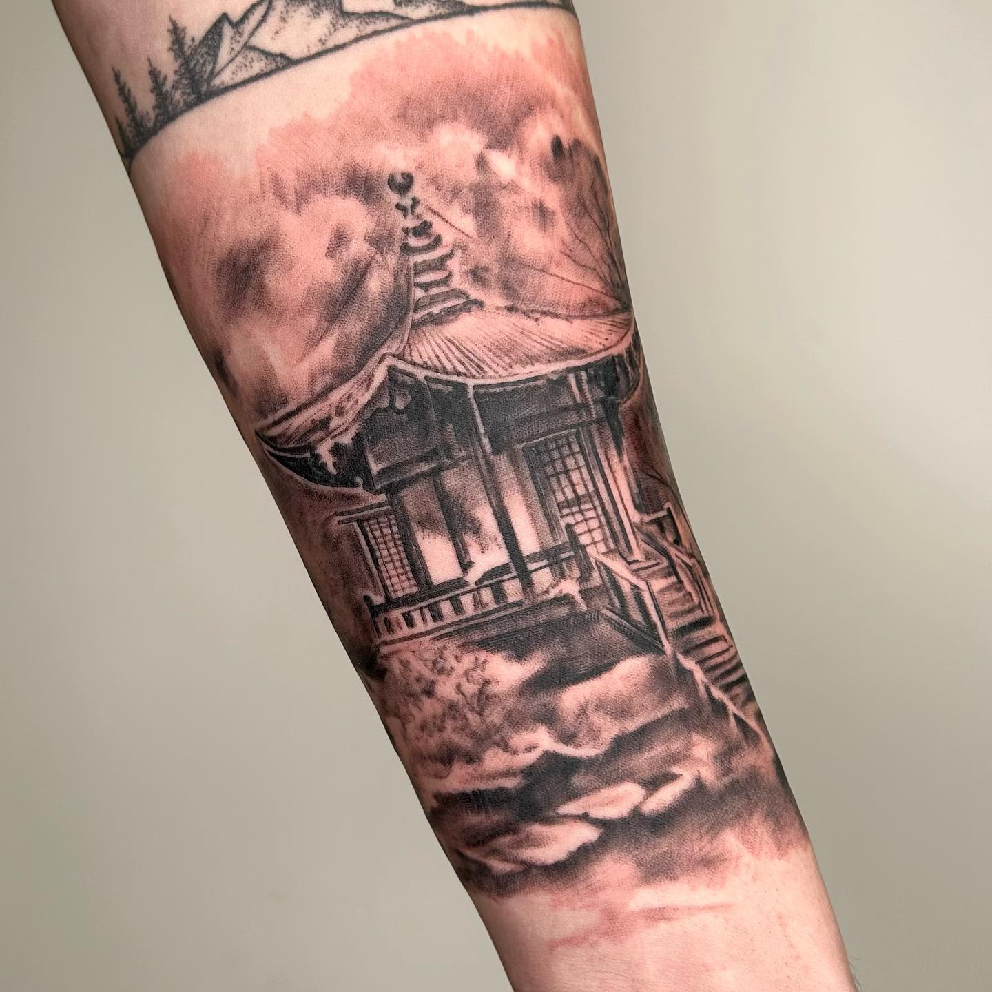 Japanese Temple Tattoo on Arm
