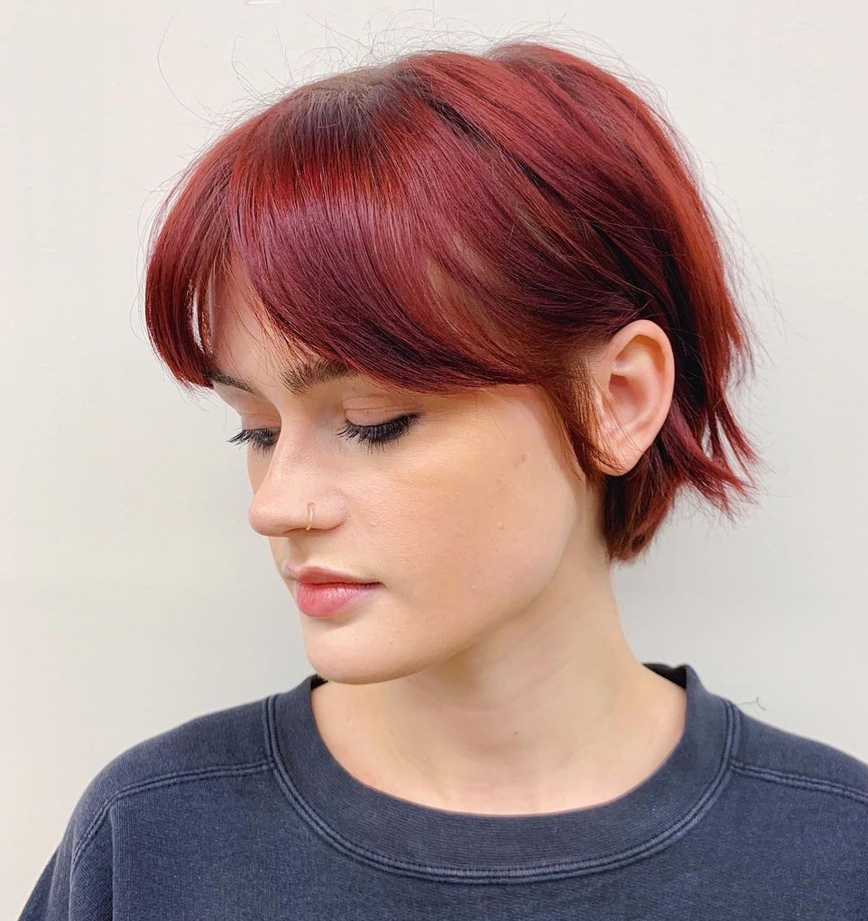 Pixie Cur with Curtain Bang on Red Hair