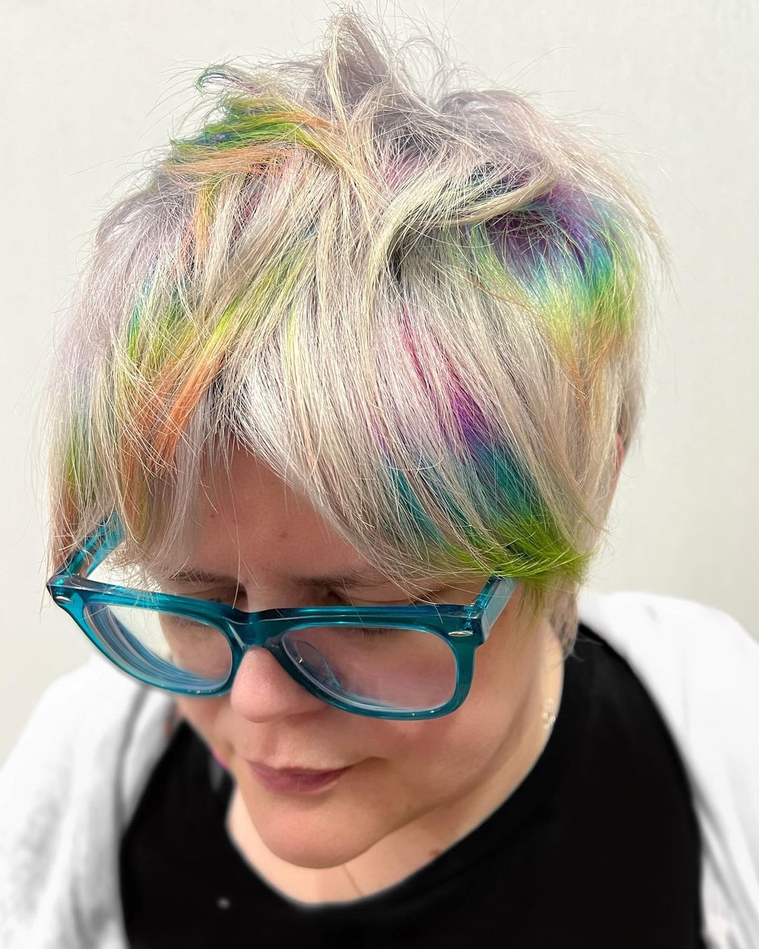Pixie Cut with Rainbow Highlights