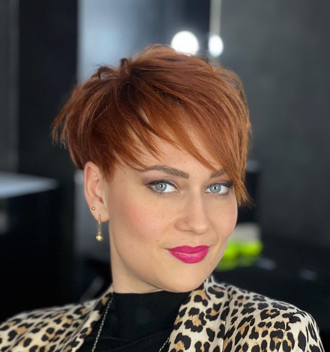 Asymmetric Pixie Cut on Red Hair