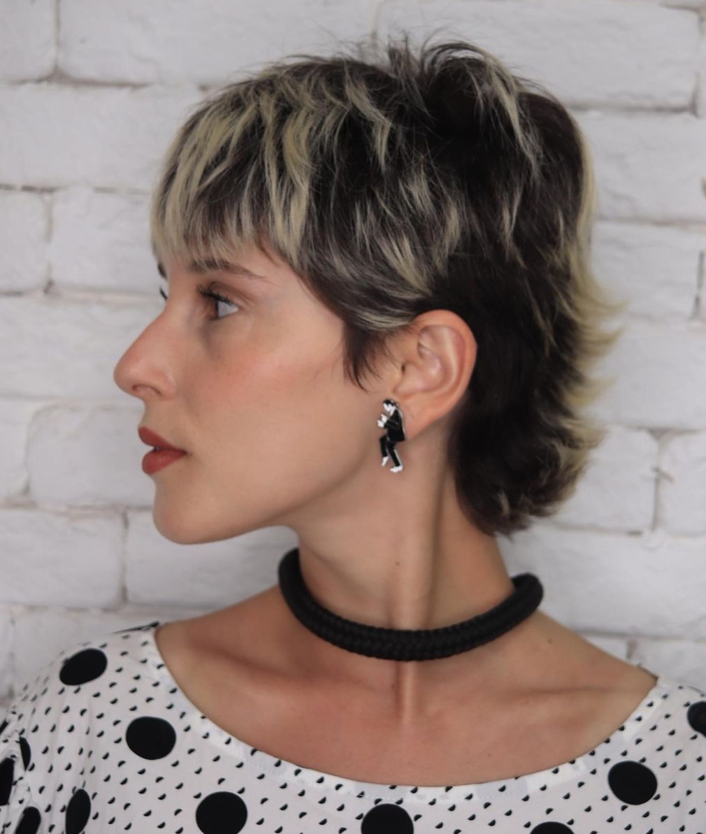 Two-Toned Pixie Cut on Black Hair with Blonde Highlights
