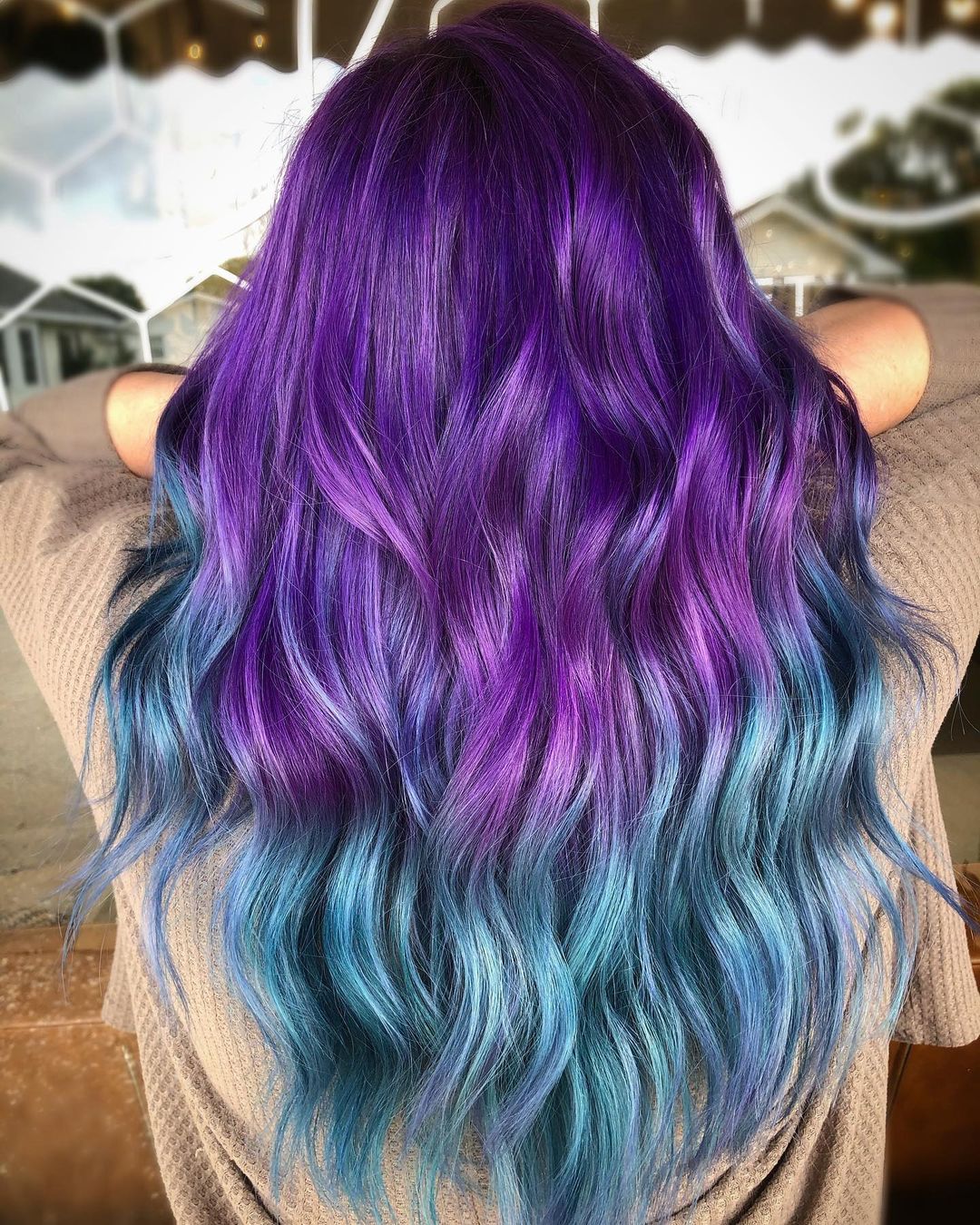 Long Wavy Ombre Blue and Purple Hair