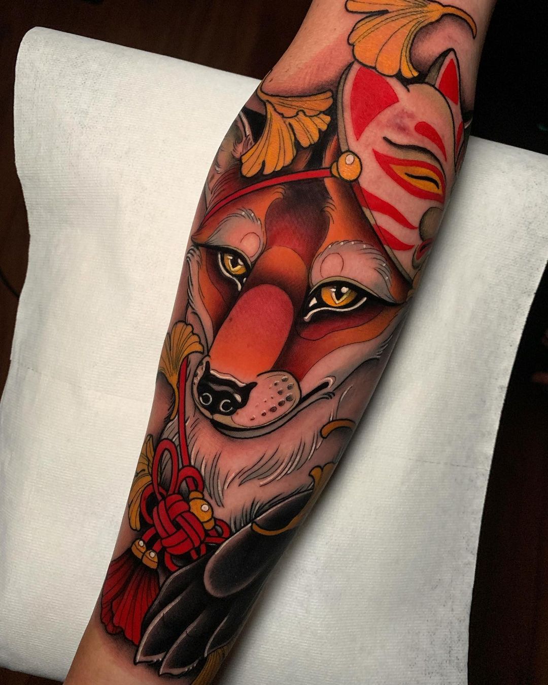 Colorful Japanese Fox Tattoo on Arm