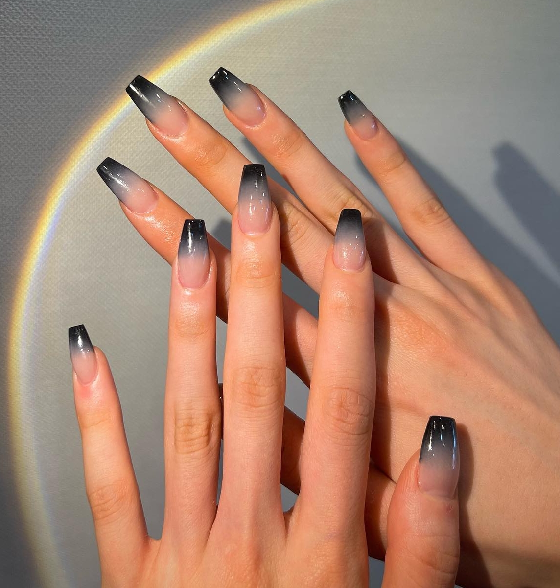 Nude to Black Coffin Ombre Nails