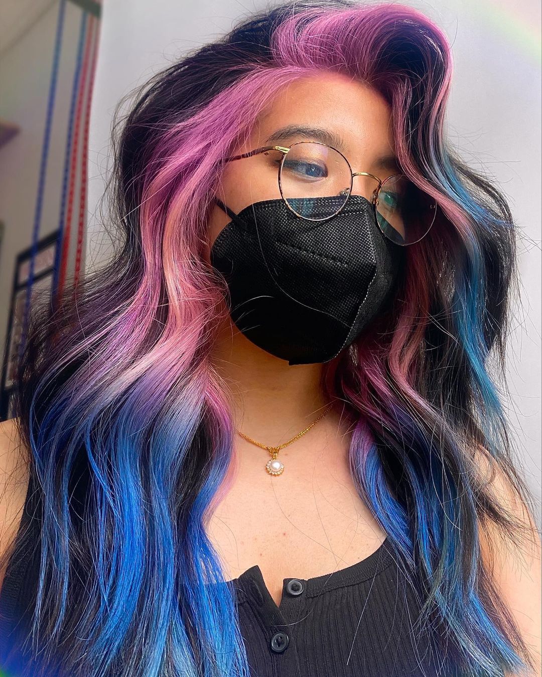 Long Pink and Blue Ombre Hair
