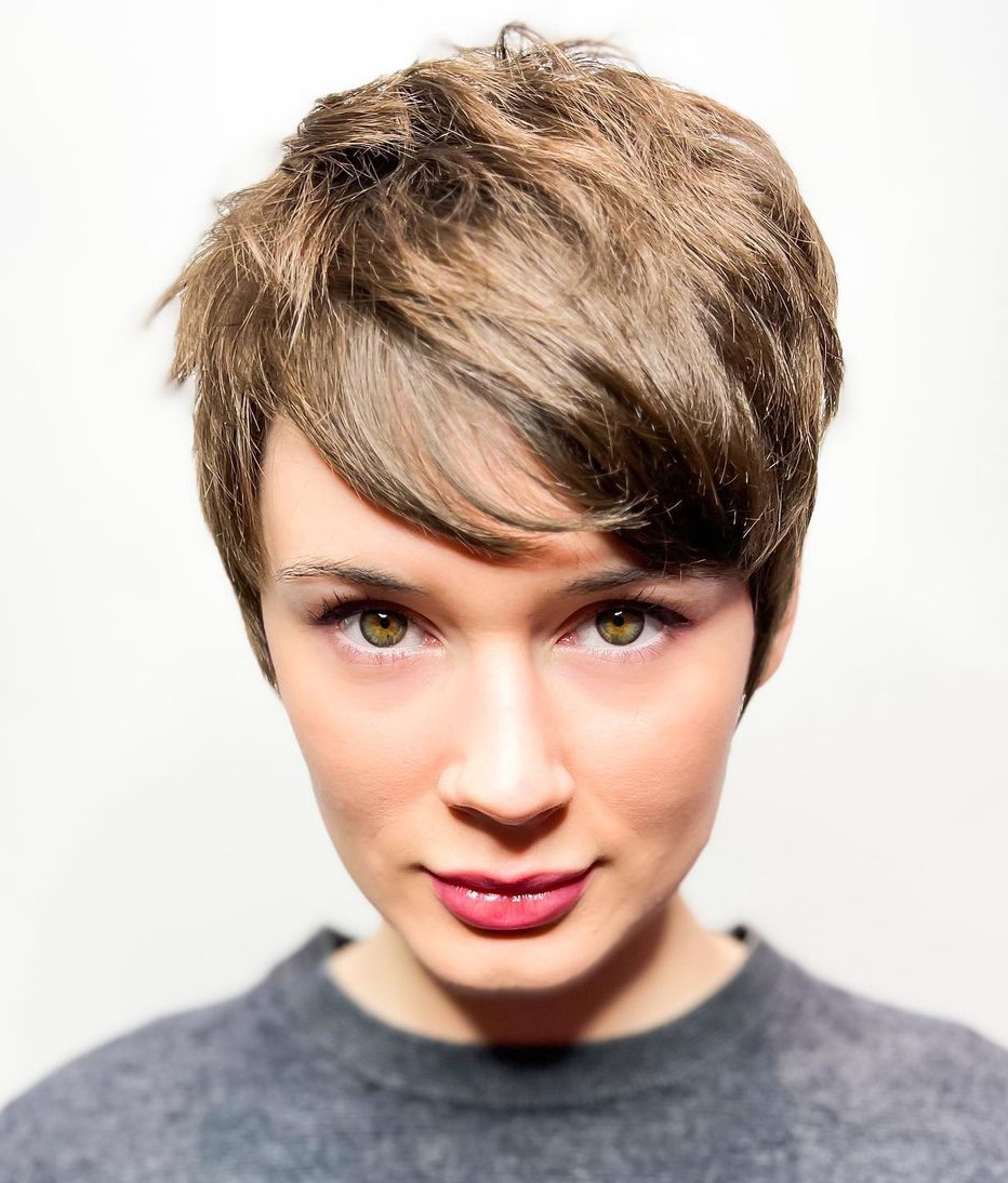 Pixie Cut with Side Bang on Blonde Hair