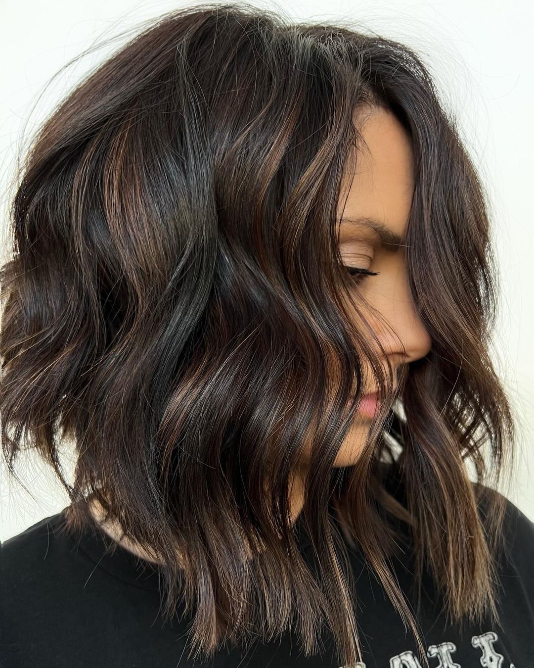 Short Black Hair with Brown Highlights