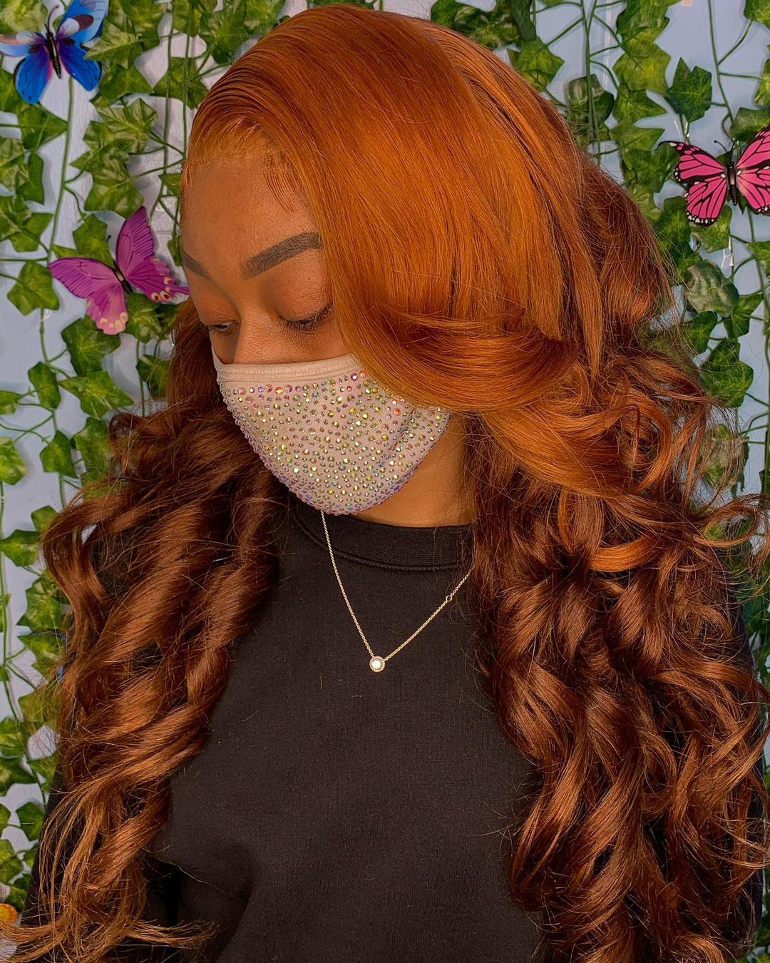 Orange to Brown Reverse Ombre on Long Curly Hair