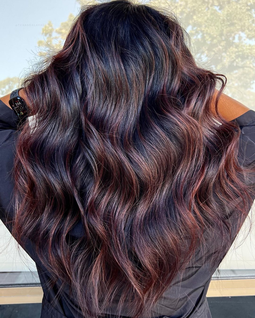 Long Dark Brown Hair with Burgundy Highlights