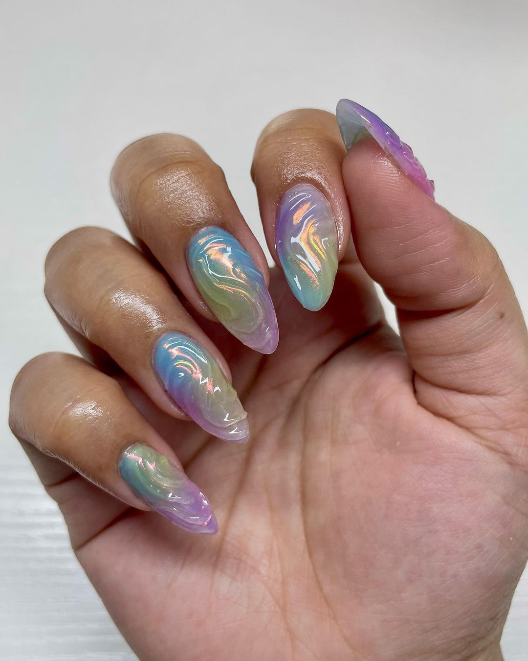 Almond Nails with 3D Chrome Design