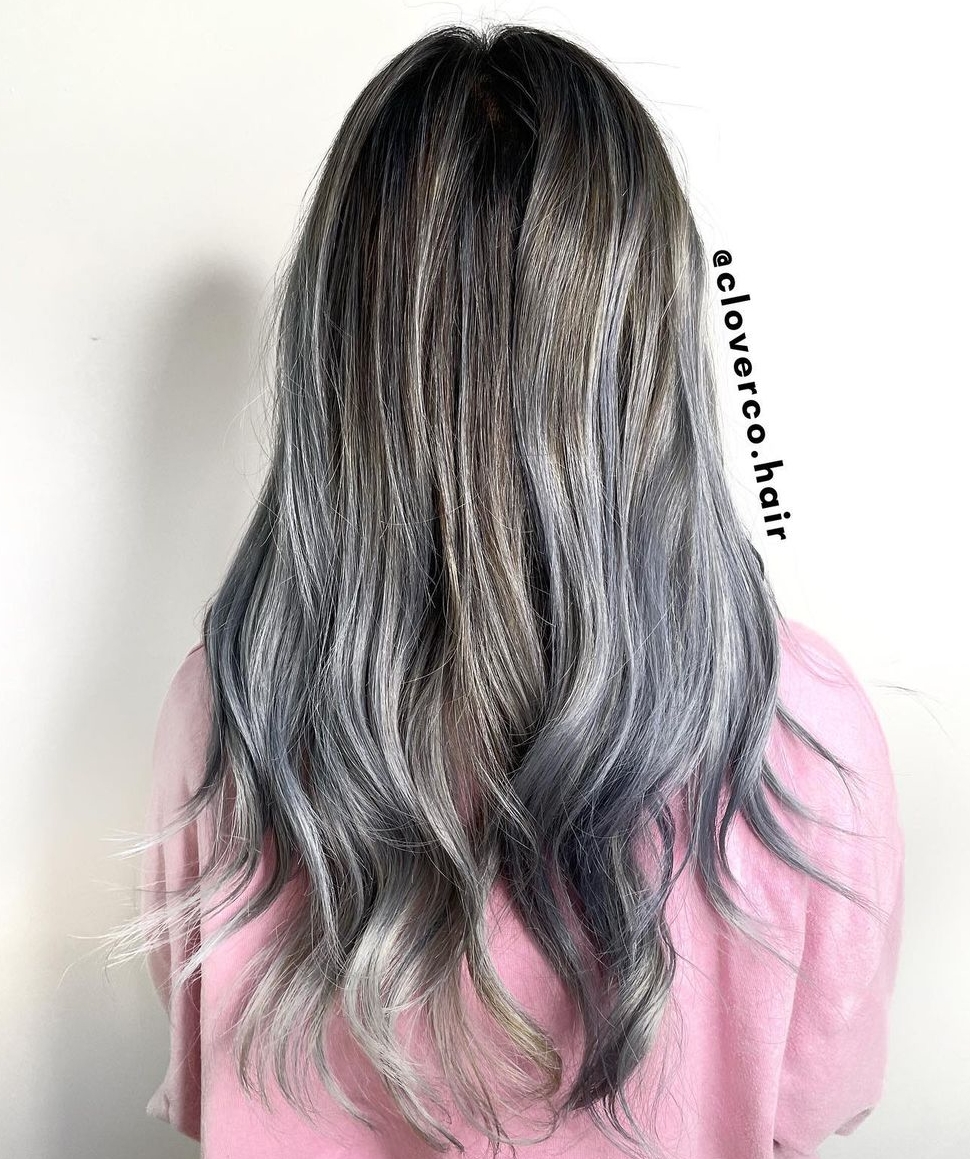 Ash Gray And Blue Ombre Hair