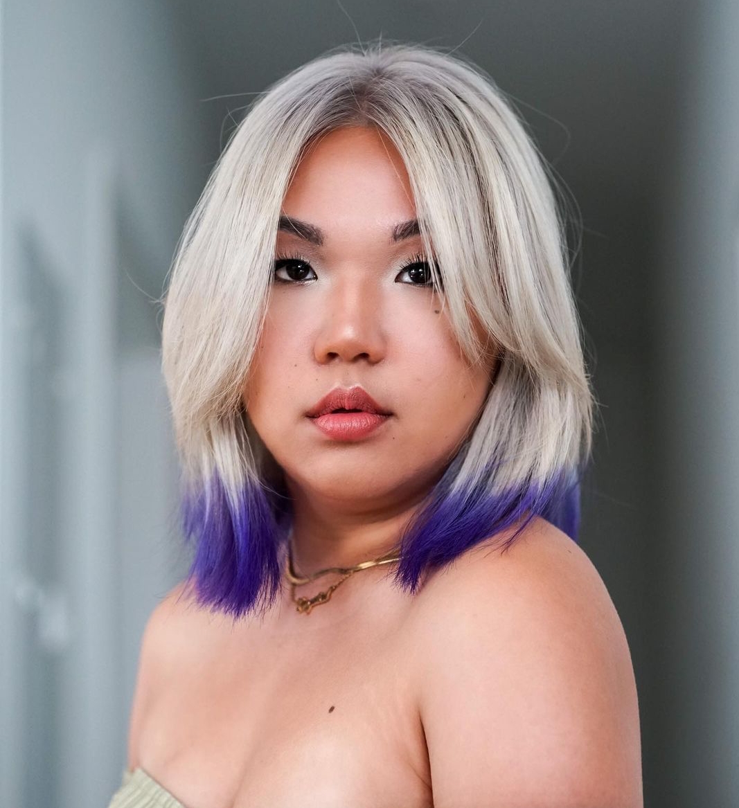 Blonde Hair with Purple Ends on Bob Cut