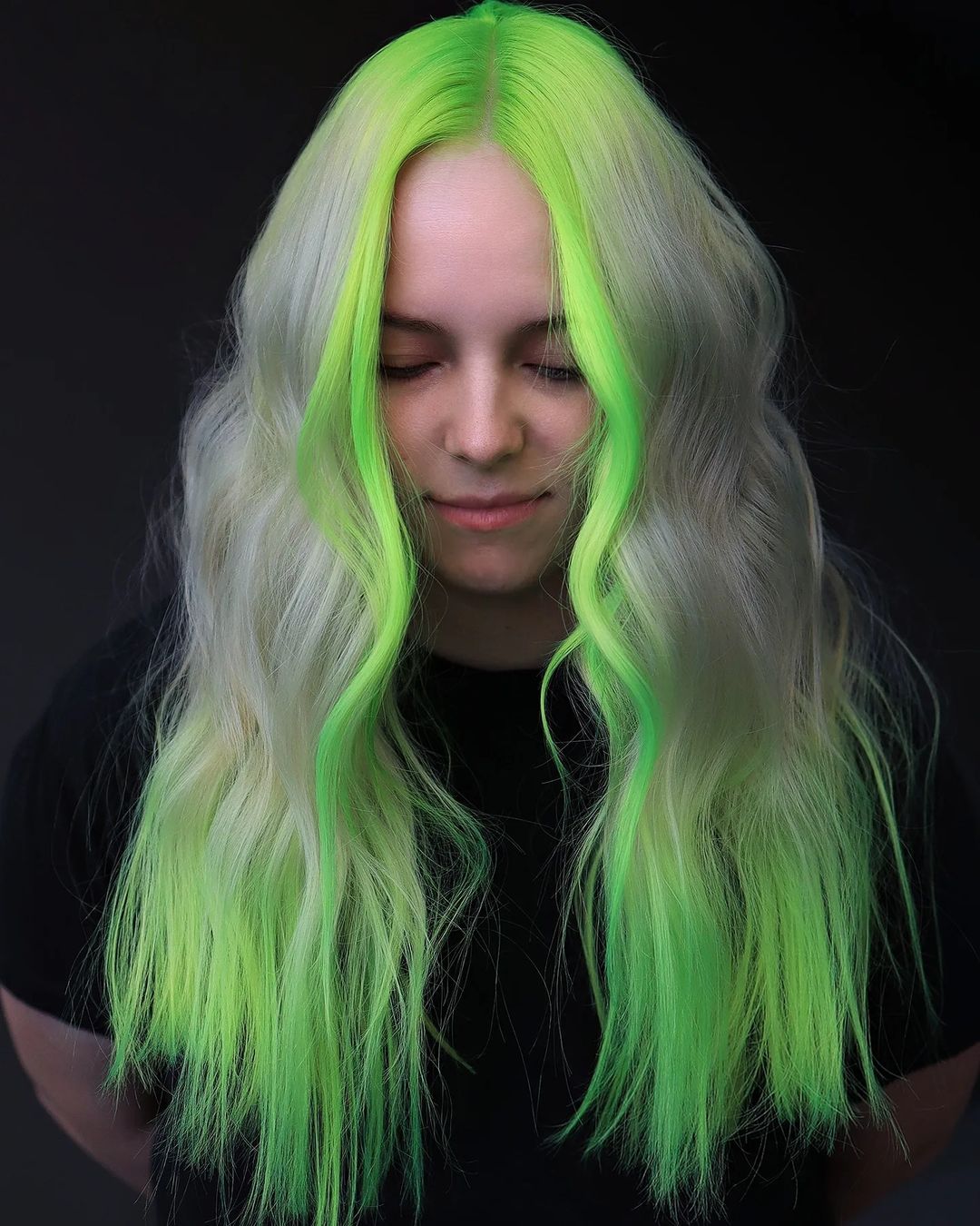Neon Green Highlights on Blonde Hair with Green Ends
