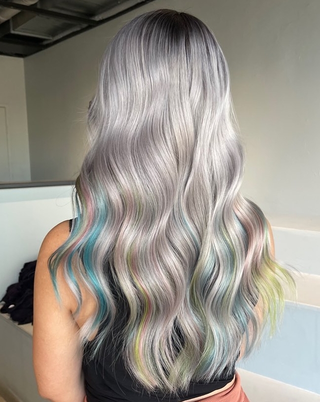 Long Silver Blonde Hair with Colorful Ends
