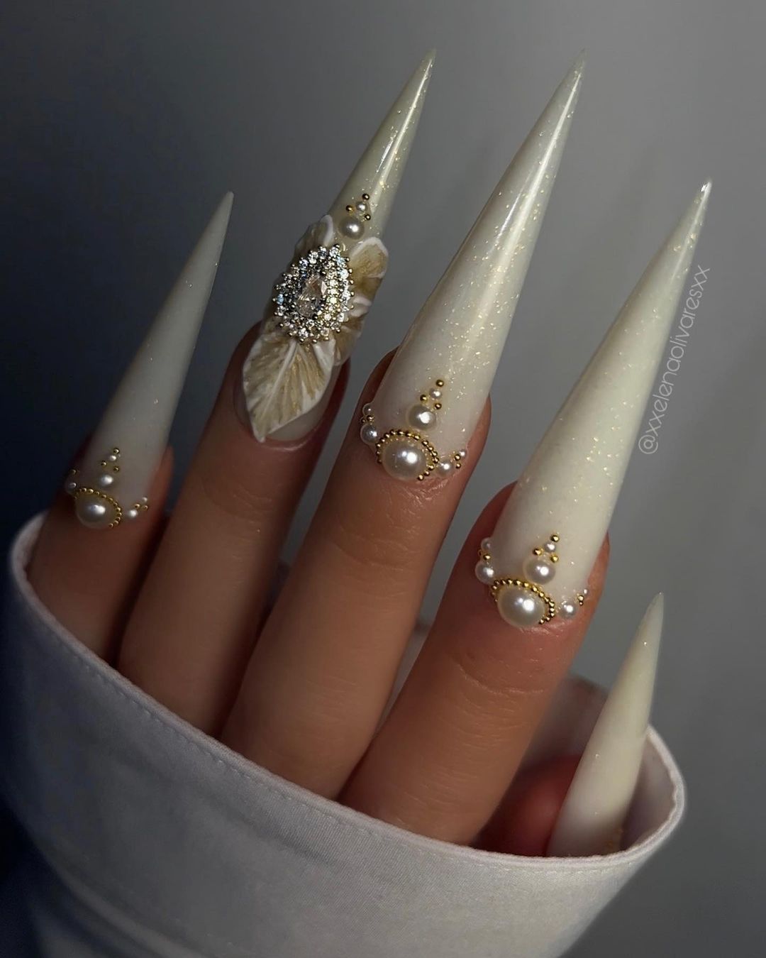 Stiletto Nails with 3D Pearls