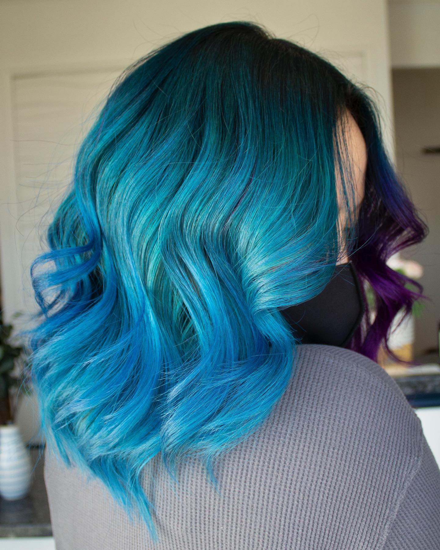 Aqua Turquoise Hair with Dark Roots