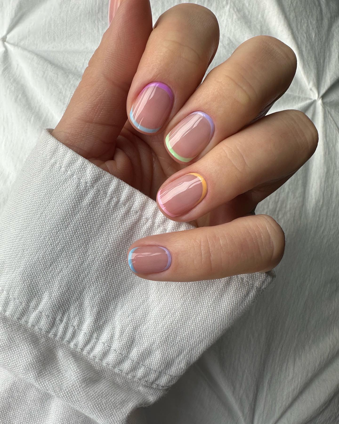 Short Pastel French Tip Nails