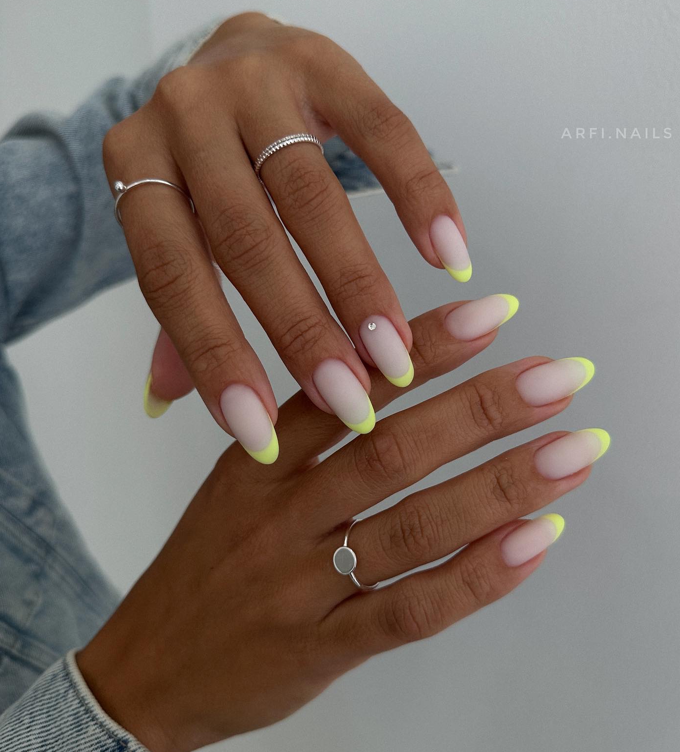 Round French Nails with Yellow Tips