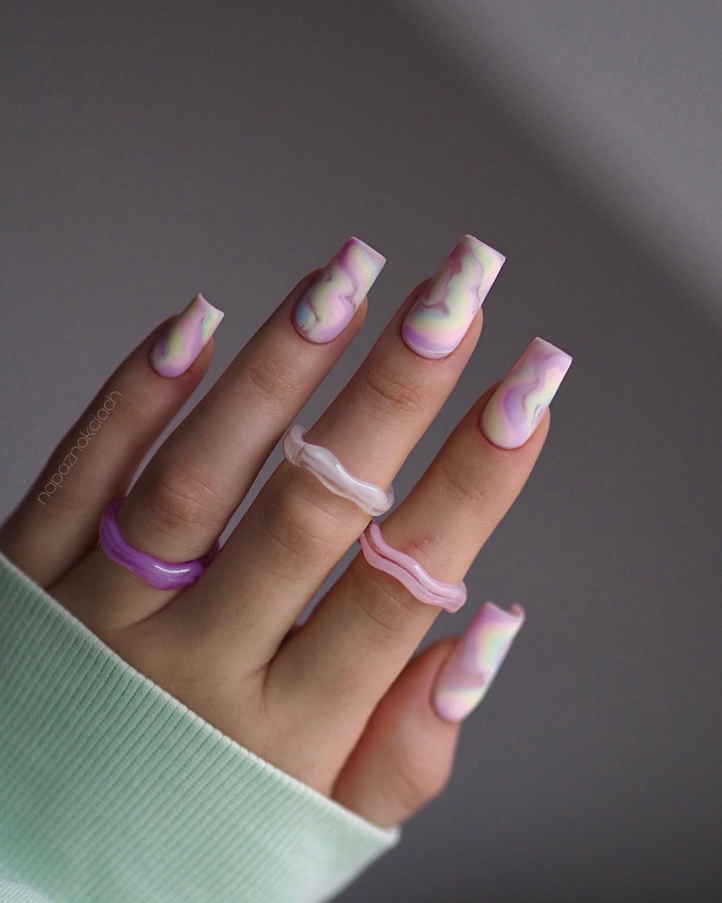 Square Pastel Marble Nails
