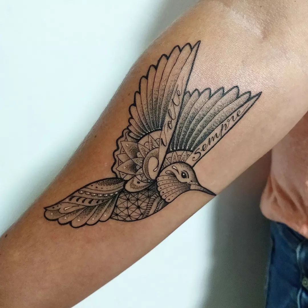 Aztec Hummingbird Tattoo on Arm