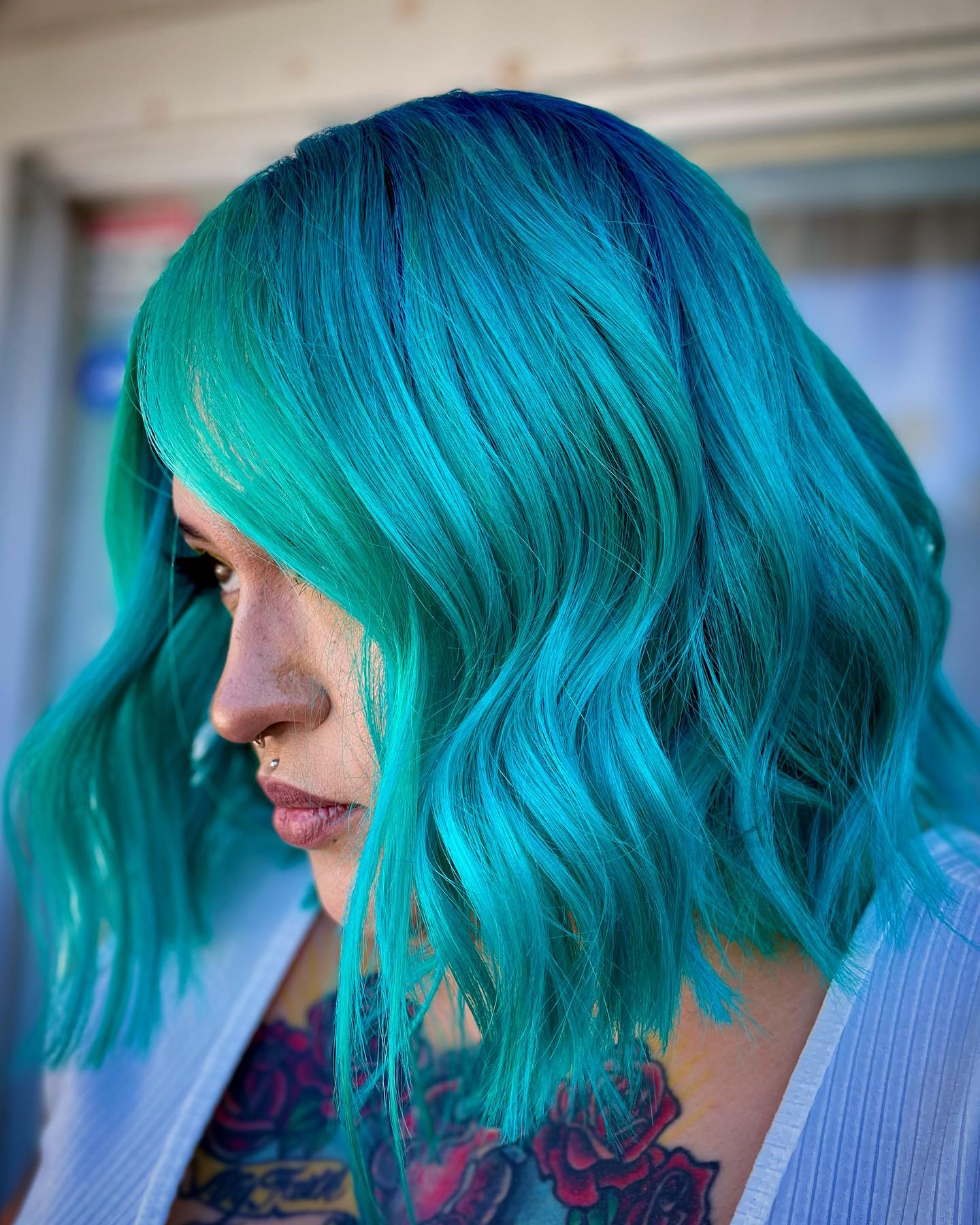 Electric Turquoise Color On Bob Cut