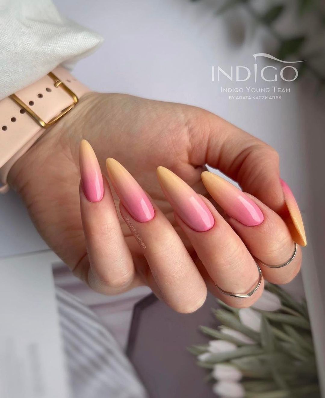 Pink to Orange Ombre Nails