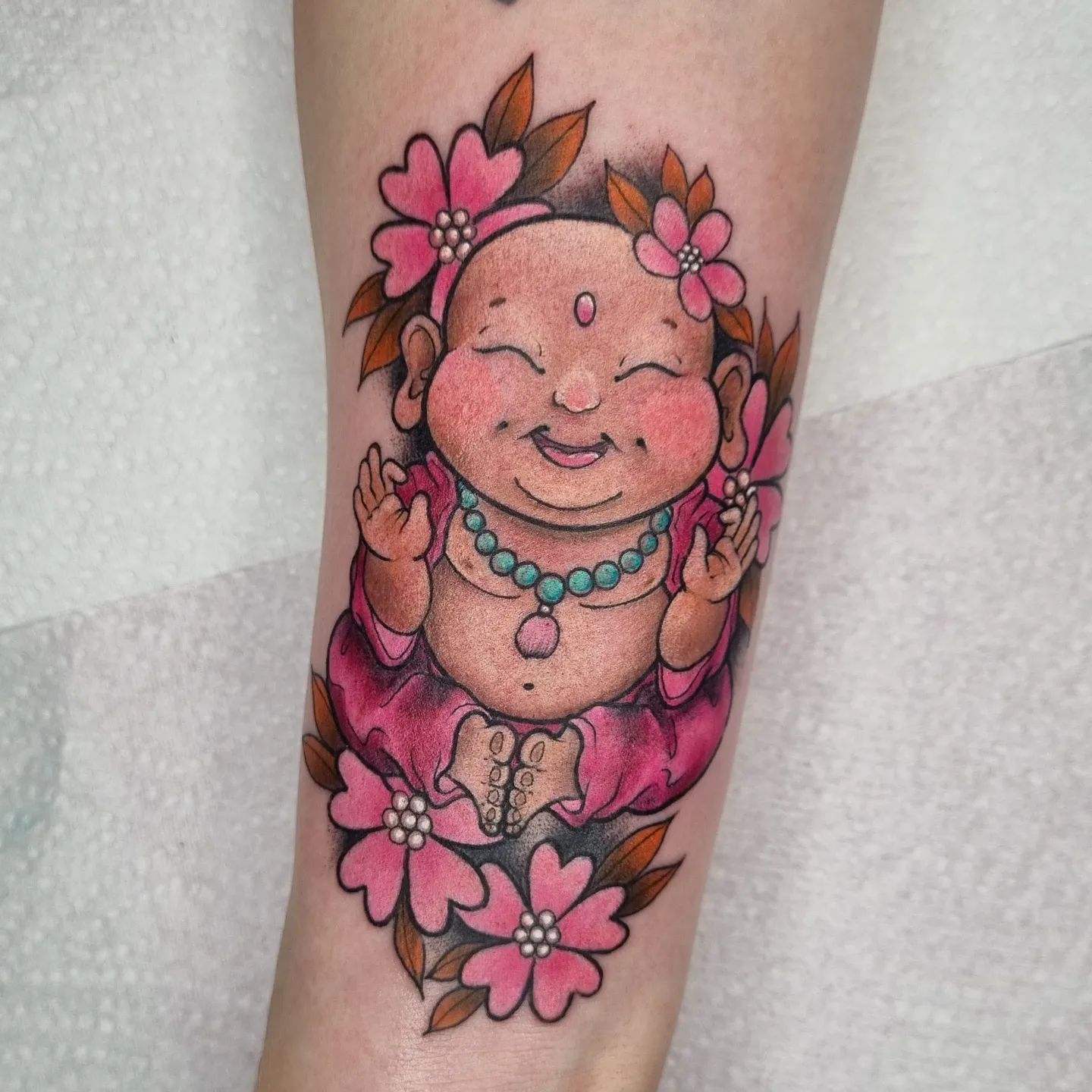 Colorful Laughing Buddha Tattoo
