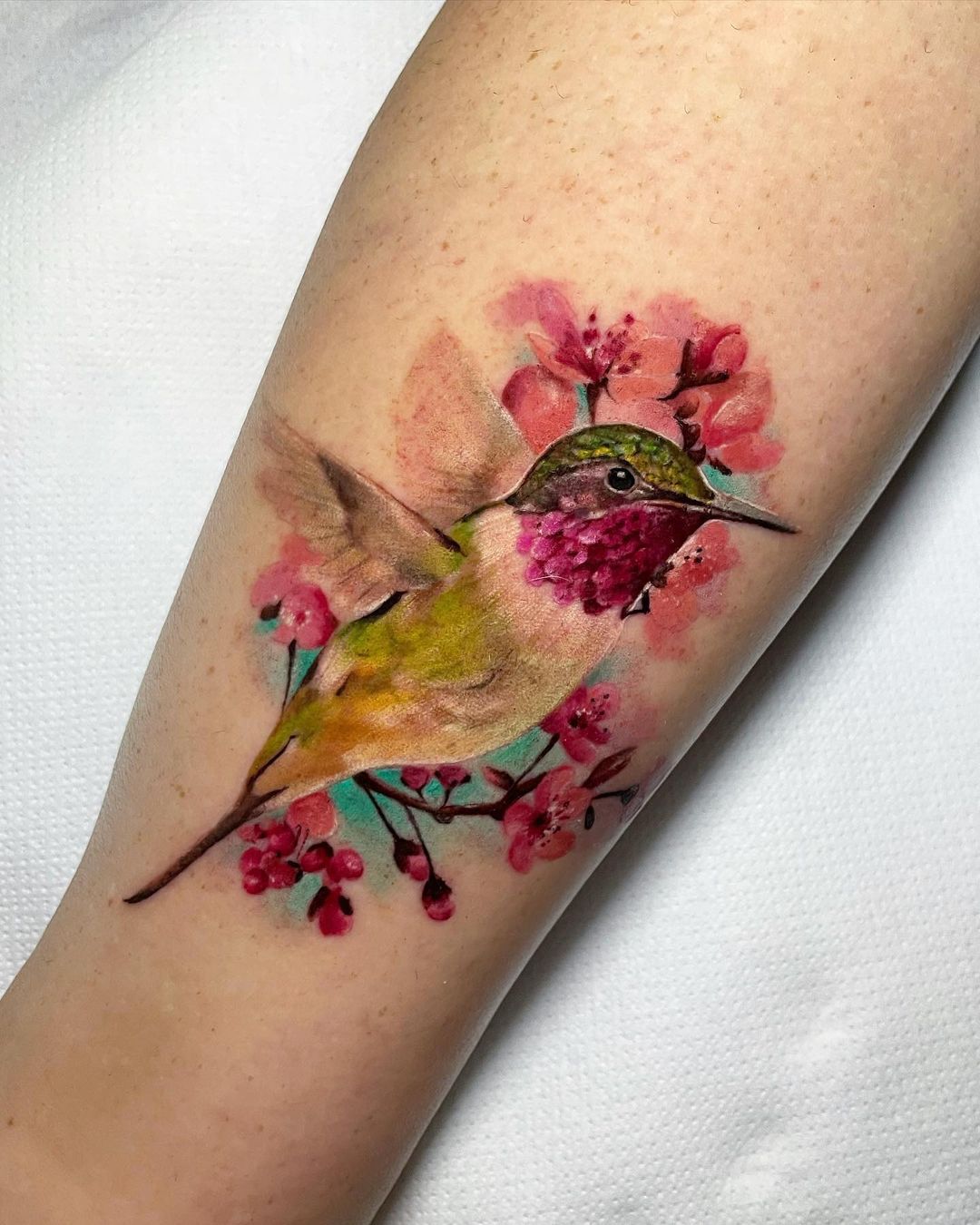 3D Hummingbird Tattoo on Arm