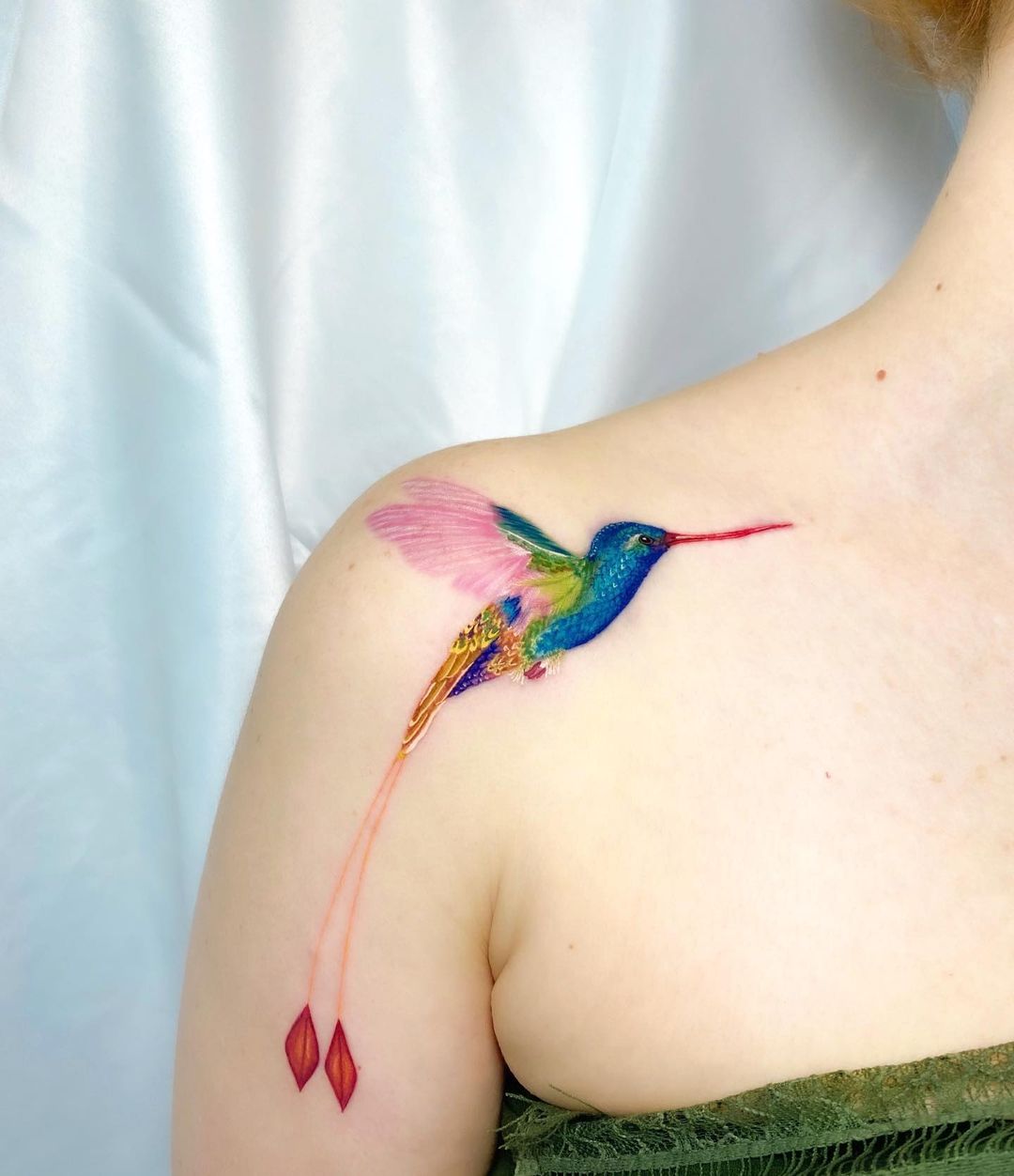 Jamaican Hummingbird Tattoo on Shoulder
