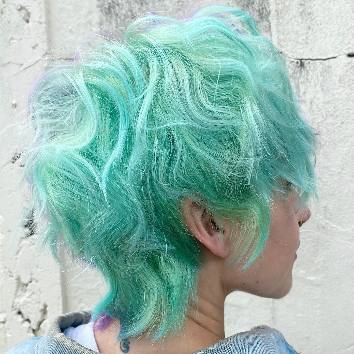Light Mint Turquoise Color on Long Pixie Cut