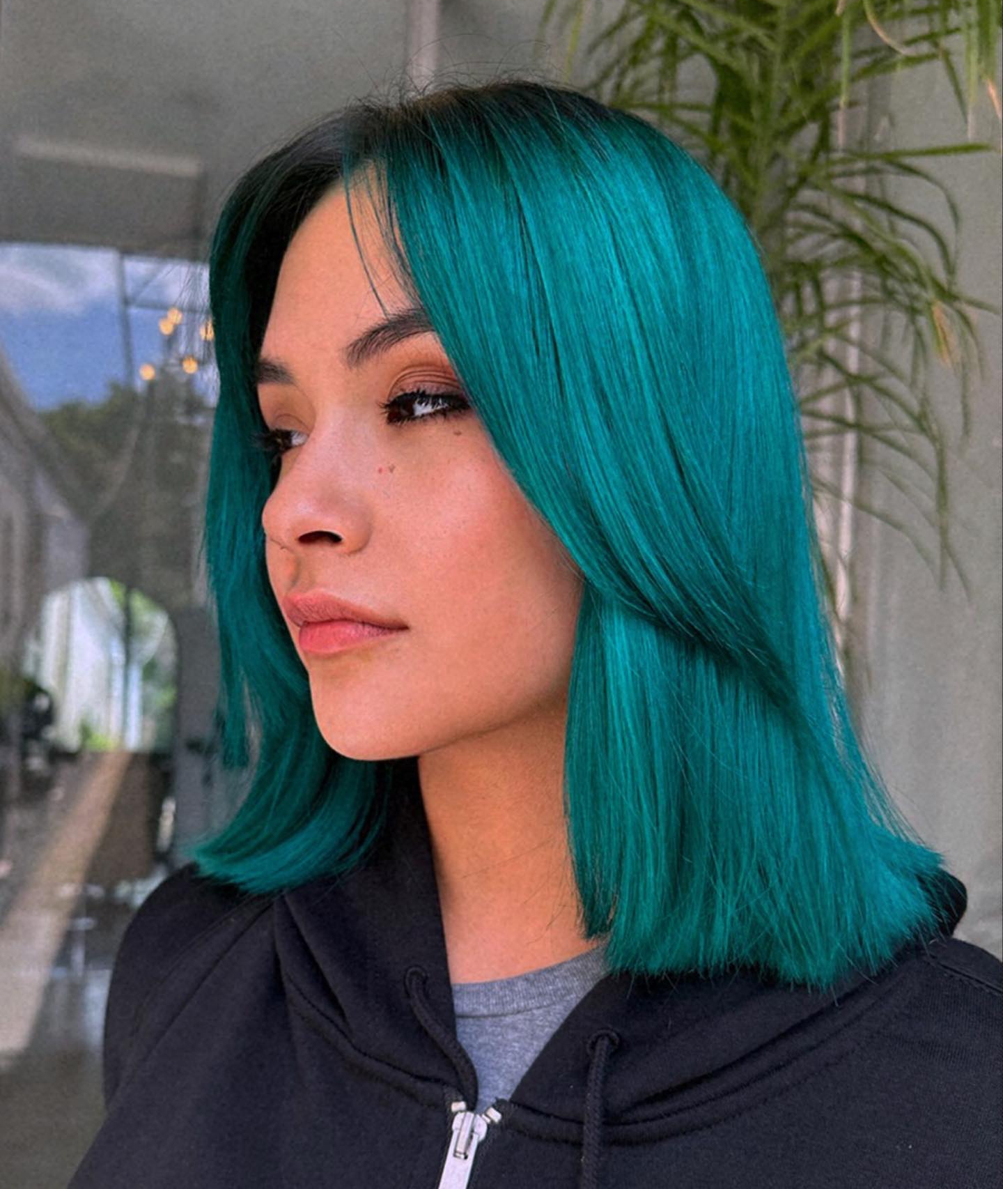 Deep Turquoise Color on Straight Hair