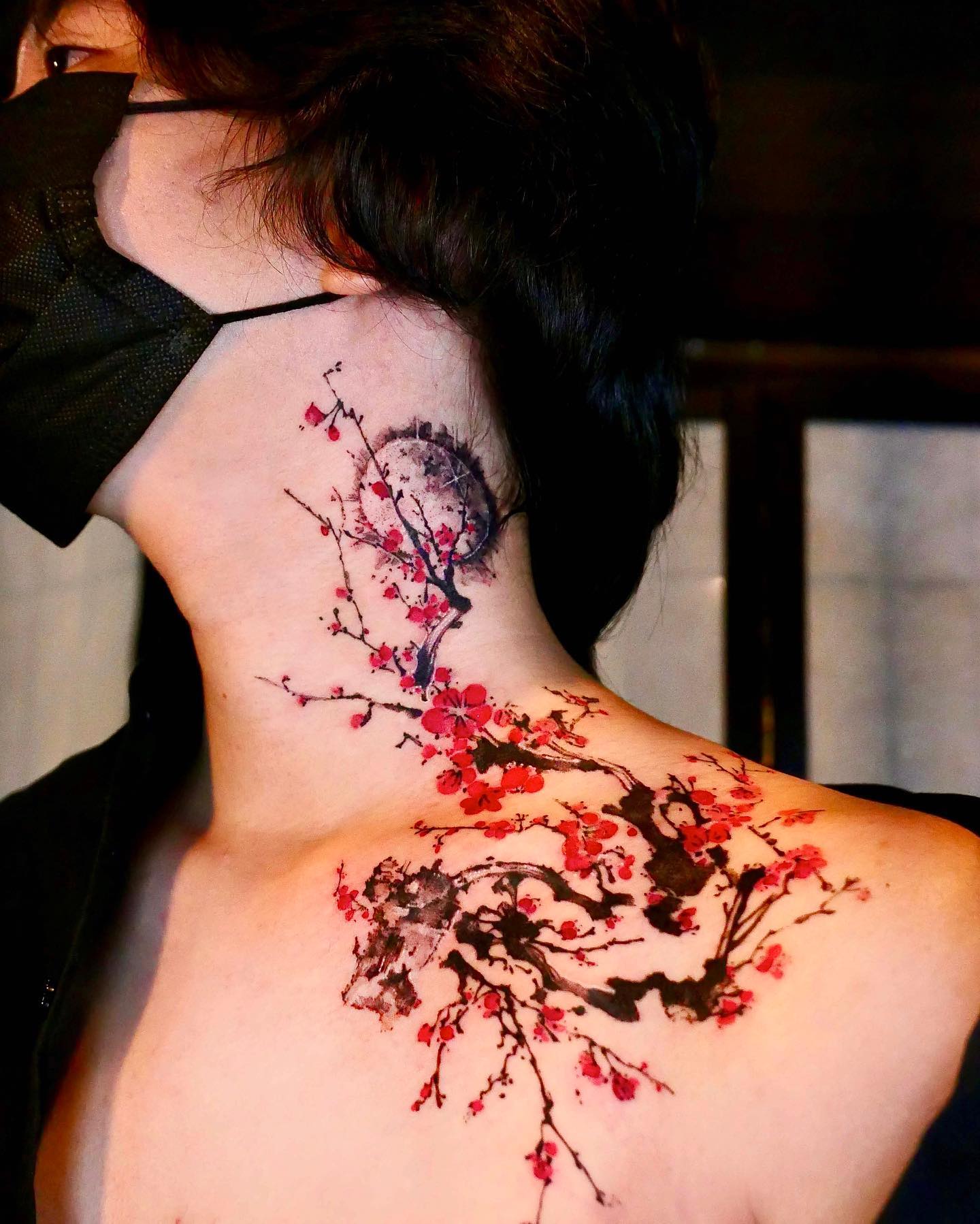 Plum Blossom Chinese Tattoo on Neck