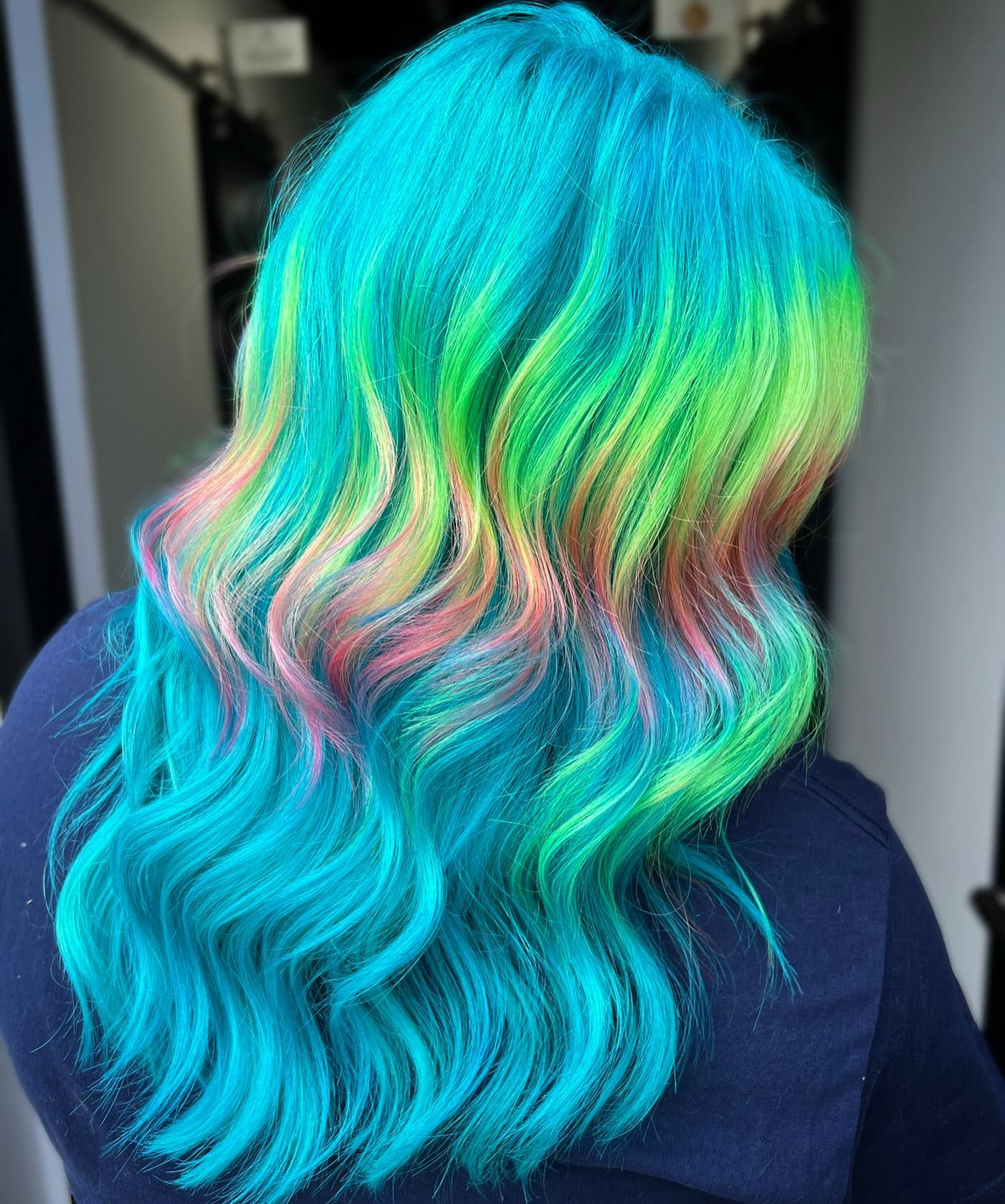 Turquoise Hair with Rainbow Highlights