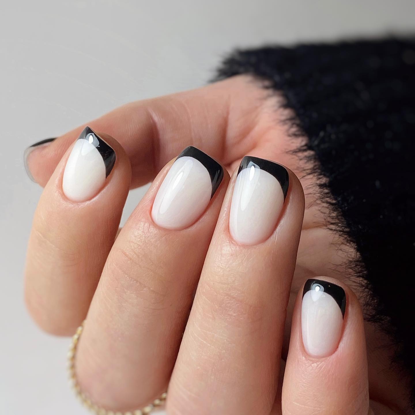 Black French Tip Nails with Milky Base