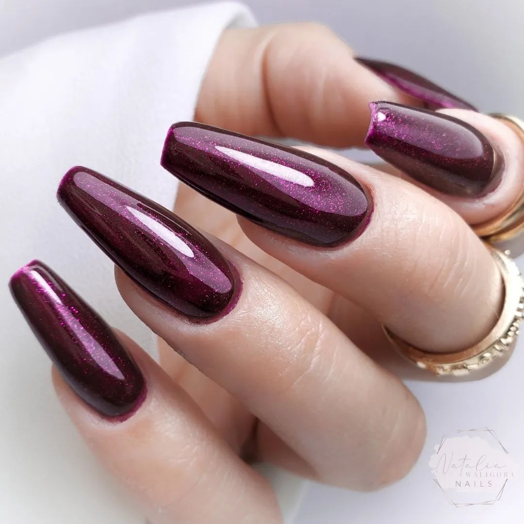 Long Burgundy Glossy Nails