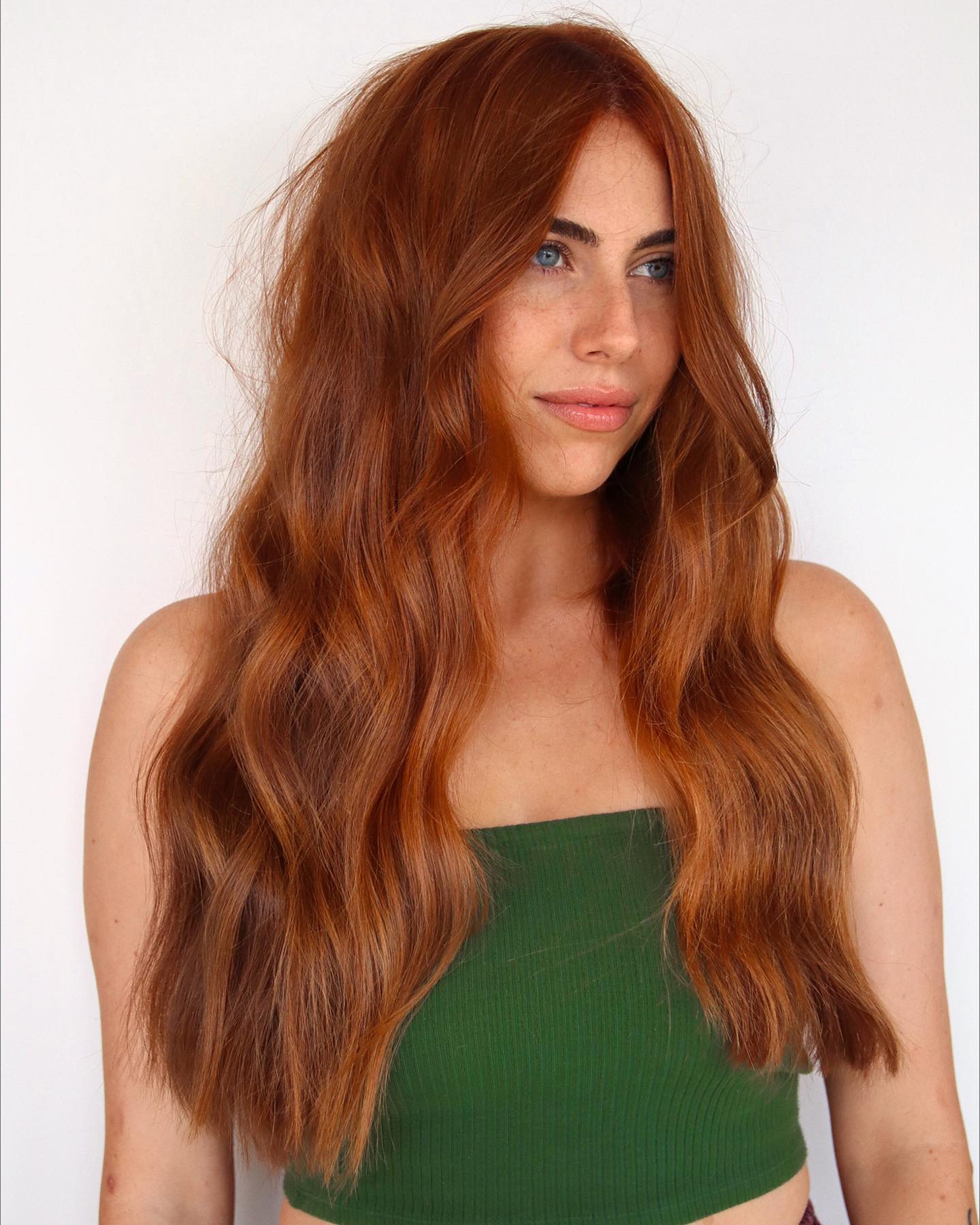 Long Wavy Metallic Ginger Hair