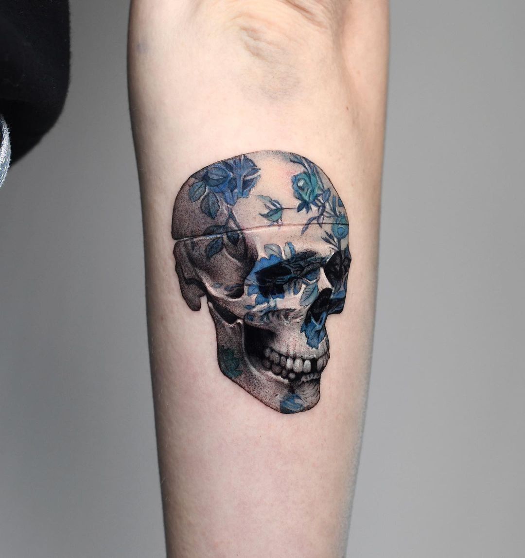 Colorful 3D Skull Tattoo on Arm