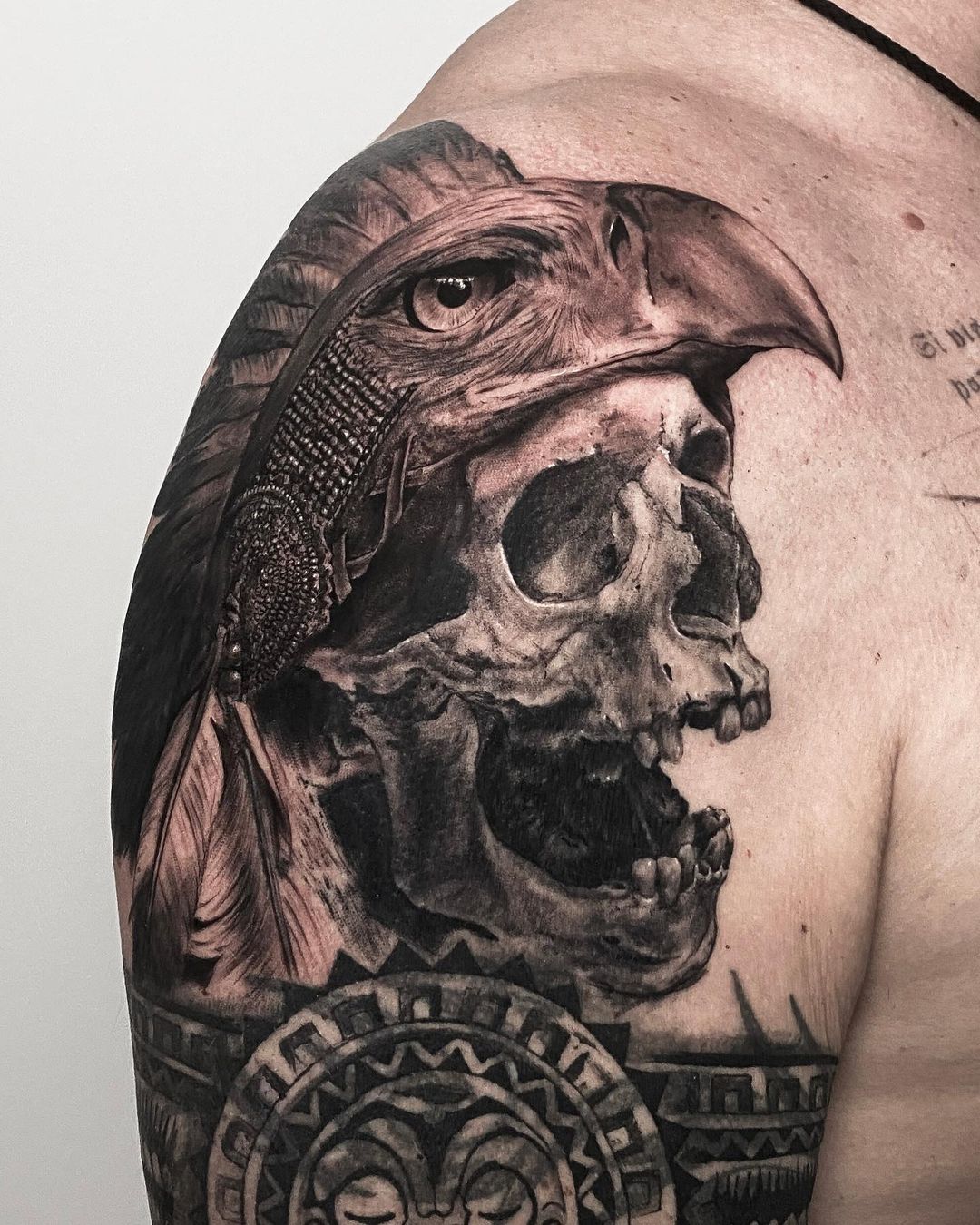 Eagle and Skull 3D Tattoo on Shoulder