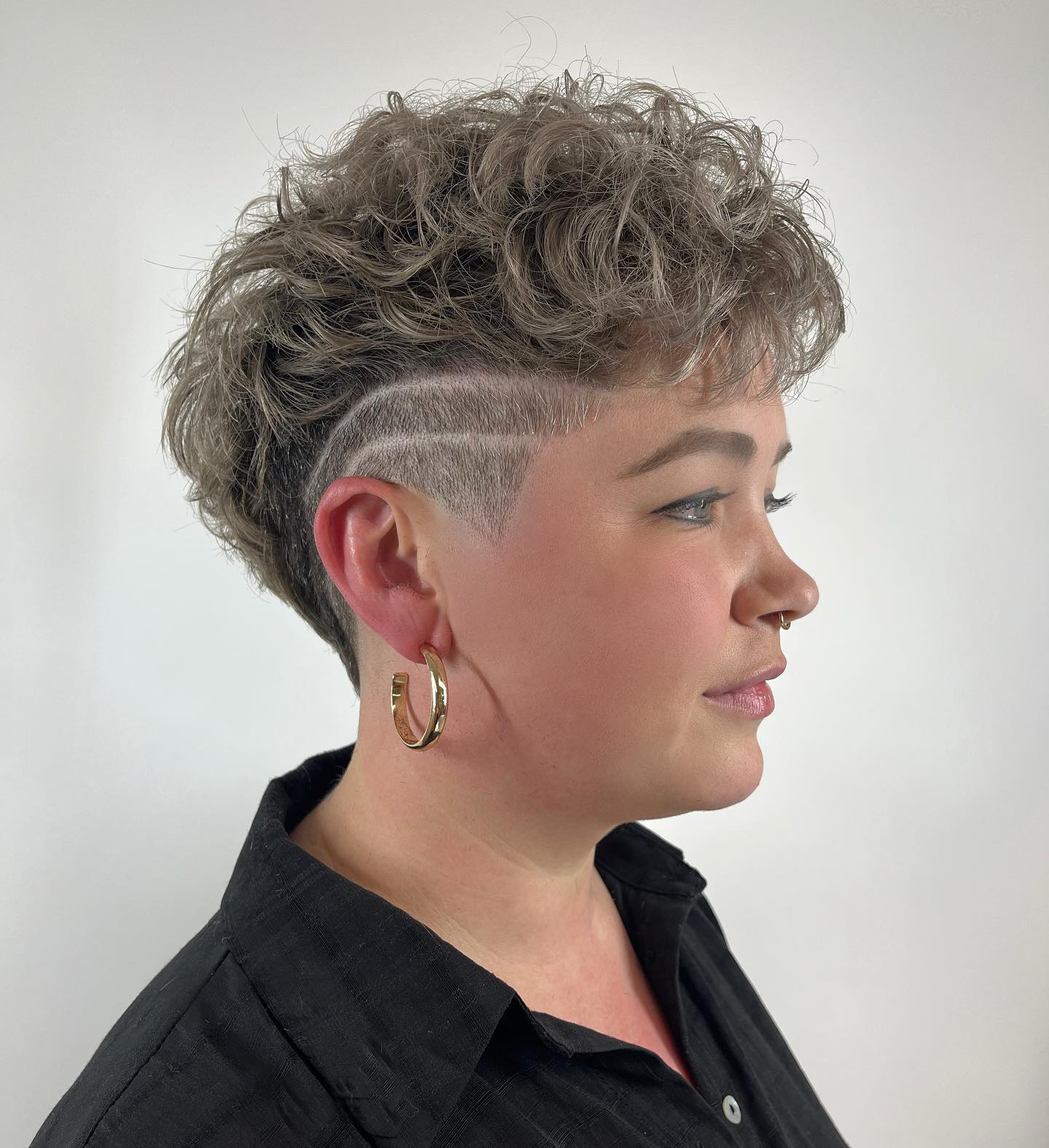 Curly Pixie with Side Undercut Silver Hair